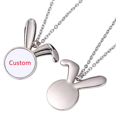 China Double Sides Turning Bunny Custom Sublimation Necklaces Sublimation Custom White Easter Bunny Necklace for sale