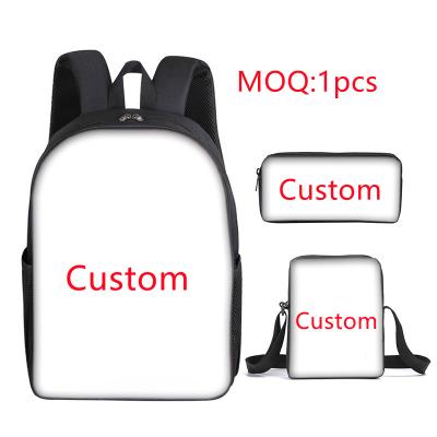 China Custom Waterproof Sublimation Backpack Satchel Pen Bag Set Student Anime Student Schoolbag Blank Pattern Set Support Dropshipping Service for sale