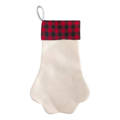 China White Canvas Soft Wholesale Sublimation Cotton 190GSM Cotton 300GSM Polyester 190GSM Plaid Sublimation Christmas Stockings for sale