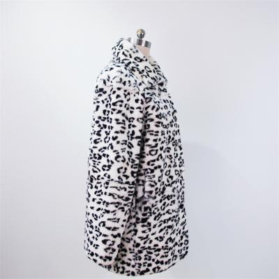 China High Quality Elegant Luxury Leopard Printing Real Rabbit Fur Coat Anti-wrinkle Winter Fur Coat for sale