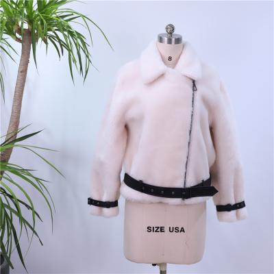 China Anti-wrinkle Color Faux Fur Coats Winter Long Women Sheepskin High Quality Beige Warm Women Wool Coats for sale