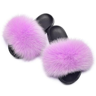 China Fashion Trend New Style Female European American Fox Fur Home Slippers For Ladies for sale