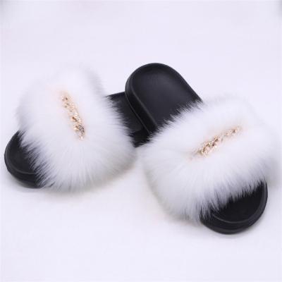 China New Style Fashion Trend High Sales Faux Fur Slippers Flat Bottom Slides Faux Fox Fur Slippers Faux Fur Slippers for sale