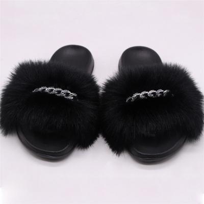 China Fashion Trend Simplicity Plush Faux Fox Fur Faux Stone Flat Bottom Slippers For Housemaids for sale