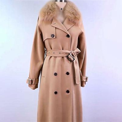 China Anti-Wrinkle Winter Women Wool Coats High Quality Warm 100% Wool Coat Long With Fox Fur for sale