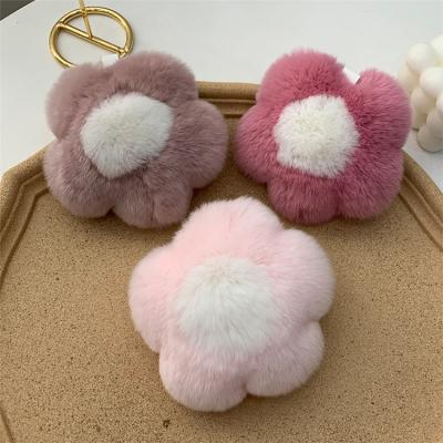 China Soft Fasion Gift Dolls Female Toys OEM Mini Plush Real Rex Rabbit Cute Custom Fur Decoration New Little Keychains Flower Pendant Latest for sale