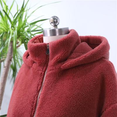 China Anti-Wrinkle Young Ladies Fashion Coats Women Winter Warm Zipper Red Wool Midi Long Thick Faux Fur Down Jackets With Hood for sale