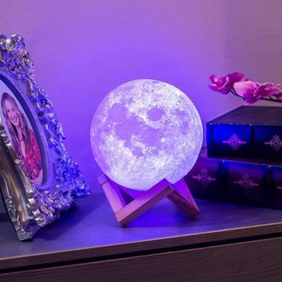 China Amazon sells well 10% Discount Most Popular Blue tooth3D Printing Moon Lamp with Original Wooden Stand Moon Shaped light for sale