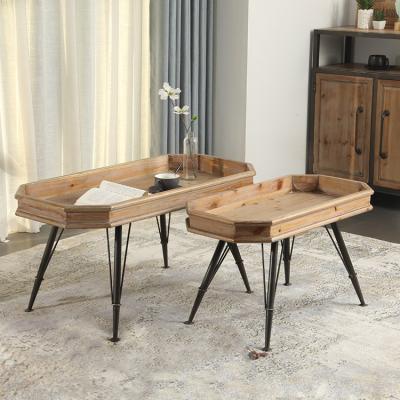 China Wholesale Modern American Custom Home Vintage Furniture Minimalistic Iron Leg Large Solid Wood End Coffee Table for sale