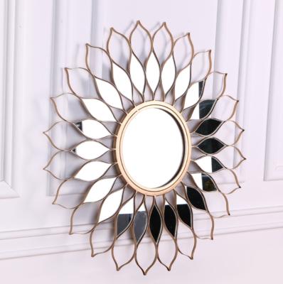 China Creative Decoration Sunflower Wall Mirror Iron Porch Decorative Mirror 80*80*4/100*100*4CM for sale