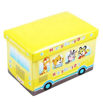 China Viable Wholesale Custom Leather Children's Cartoon PU Cartoon Toys Folding Storage Box Stools for sale