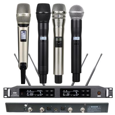 China Headset Microphone Host Sale UR24D Stage Performance Karaoke Microphone System SM58 SKM9000 Beta87 Wireless Handheld Belt Pack Transmitter for sale