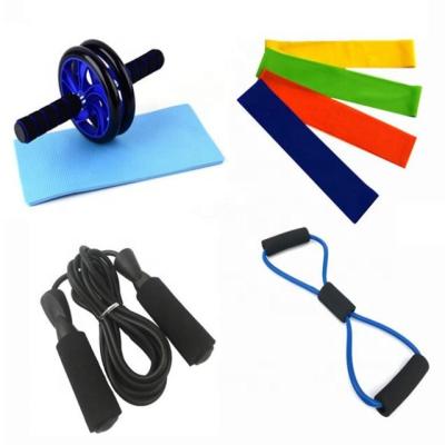 China Exercise Realsin Home Gym Home Fitness Fitness Set Abdominal Wheel 8 Wheel Shape Resistance Band Loop Jump Rope Bundle Kit for sale