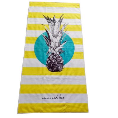 China Recycled Material White and Yellow Stripe Pineapple Printed Sand Free Swimming Towel Microfiber Beach Towels for sale