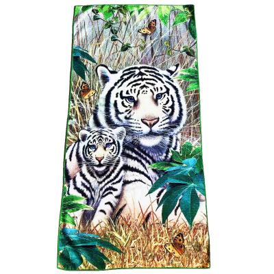 China Amazon Hot Selling animal tiger printed microfiber beach towel custom print  microfiber kids beach towel for sale