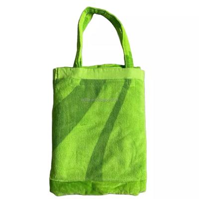 China Custom 100% Cotton Jacquard beach bags with Beach Towel Green 100*180CM Large Size Portable type can be folded into a ba for sale