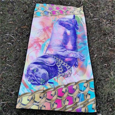 China wholesale microfiber custom digital print dog pattern towel beach sand free beach towel for sale