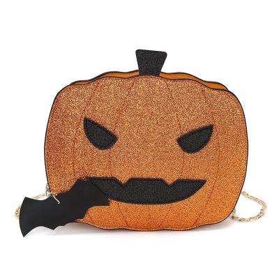 China New Waterproof Pumpkin Women's Leather Bag Sequin Chain Monster Shoulder Bag Halloween Shiny Wallet for sale