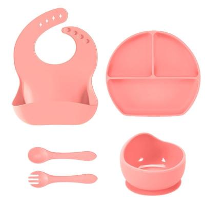 China Baby Household Silicone BPA Food Grade Set Baby Weaning Five-Piece Feeding Set Tableware Free Material for sale