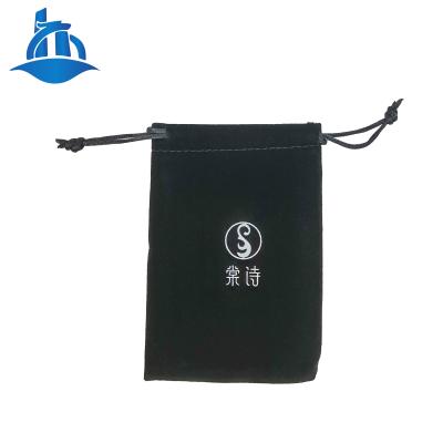 China Recyclable Custom Logo Black Drawstring Gift Envelope Jewelry Bag Velvet Bag for sale