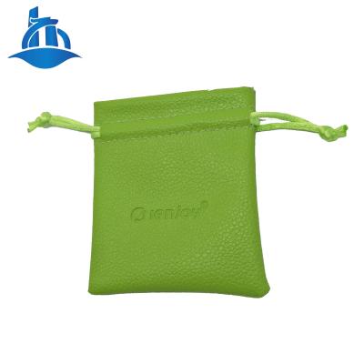 China Promotion Brand Custom Logo Accept Bluetooth Bag Gift Round PU Leather Cosmetic Bag Green And Black Headset Bottom Rope for sale