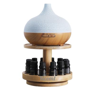 China Custom Logo and Packaging Home Appliance Rotating 3 Tier Wood Essential Oil Shelf Display Rack Aroma Diffuser for sale