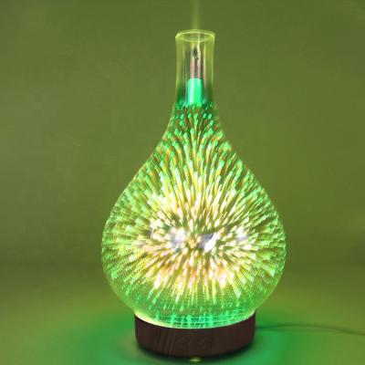 China 3D Portable Ultrasonic Fireworks Glass Humidifier RGB 7 Color Changing Electric Diffuser for sale