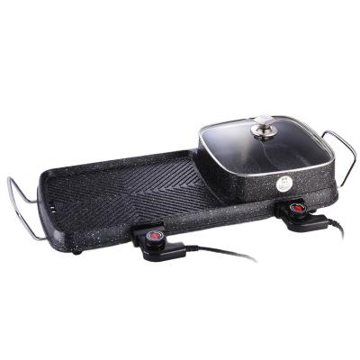 China Household Nutril Barbecue Aluminum Marble Coating Electric Grill With Hot Pot for sale