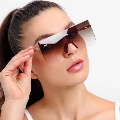 China 2021 Rimless Sun Glasses Eyewear Sun Glasses Shades Newest Square Sunglasses Fashionable Custom Oversized Men Women for sale