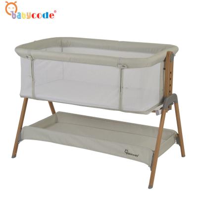 China New design safety 2022 woden aluminum frame for viewing all mesh baby crib with en for sale