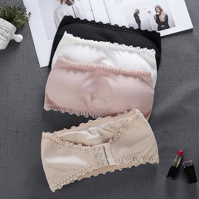 China One-Piece Knitted Cotton Threaded Bottoming Sexy Underwear Solid Color Push Up Tube Top Bralette Pad Removable Bandeau Strapless Bra for sale