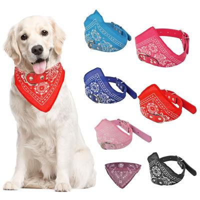 China Modern Adjustable Dog Bandana Collar Pet Triangle Bibs Leather Trim Collars For Small Medium Dogs for sale