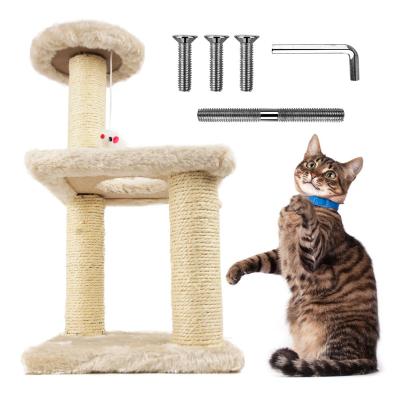 China Factory Direct Sale Natural Pet Stocked Cat Tree Tower Short Plush Sisal Cat Climbing Frame With Toy Ball for sale