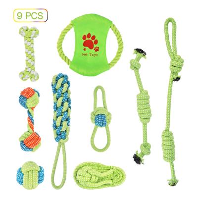 China Sustainable Durable 9PCS Cotton Rope Ball Pet Toy Set For Puppies Clean Teeth Dog Toys for sale