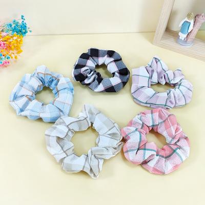 China 2022 Winter FanYue Purple Scrunchies Chiffon Pony Grid Simple Tails Scrunchies for sale