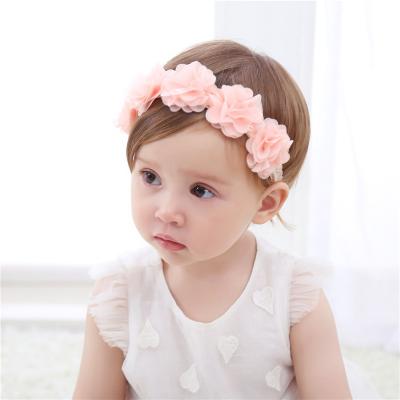 China FanYue Easy Five Chiffon Flowers Lace Up Headwear New Children's Hair Gather Baby Turban Headbands Princess Fancy Headband For Baby for sale