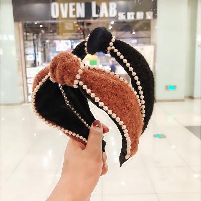 China FanYue Winter Easy Hair Bands For Women Bead Headbands With Beads Knitted Headband With Beads Headband for sale