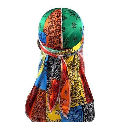 China 2021 Multifunctional Wholesale Custom Bandana Amoeba Fashion Silk Pirate Hat With Long Tail Silky Satin Durags for sale