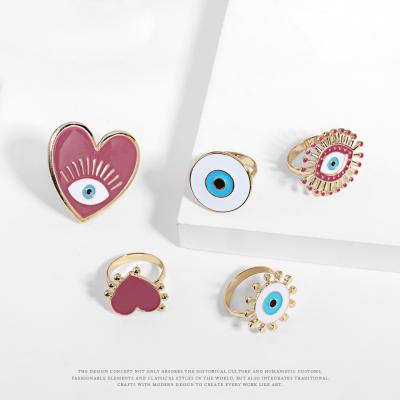 China FanYue Easy Heart Enamel Ring Evil Eye Rings Fashion Cute High End Enamel Rings Evil Eye Jewelry Women for sale