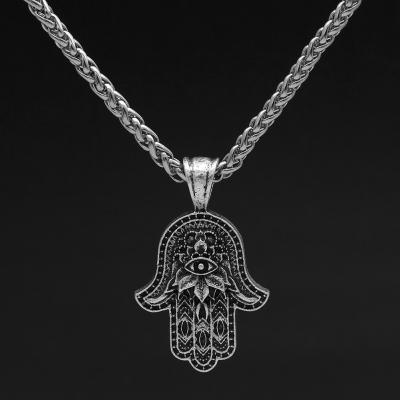 China Easy Custom Mens Hamsa Necklaces Evil Eye Hamsa Necklace Jewelry FanYue Fatima Hamsa Hand Pendant Necklace for sale