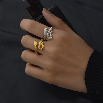 China Easy 14K Gold Plated Adjustable Titanium Steel Ring 2021 Jewelry Stainless Steel Snake Ring Fashion High Quality Gold Plated Ring for sale