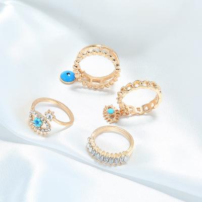 China Easy Evil Eye Ring Gold Plated Fashion Jewelry 2021 Wholesale Custom Evil Eye Rings Woman Set 4pcs One for sale