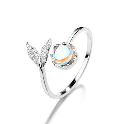 China Mermaid Woman Accessories High End Ring 925 Moonstone Sterling Silver Zircon Easy Ring AAA High Quality Stone Rings for sale