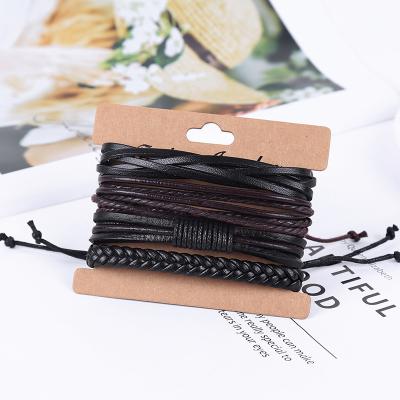 China 4pcs One Fashion Leather Set Easy Men's Bracelet Adjustable Genuine Leather Bracelets For Men's Cattlehide Hand Braided Rope 2021 for sale