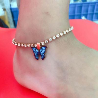 China Women 2021 Easy Hot Creative Rhinestone Jewelry Fashion Selling Fashion Selling Cuban Anklet Bracelet Butterfly Anklet Chain Bracelet Bling Women Creative Woman for sale