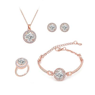 China European and American easy zircon jewelry set eight heart eight arrow earrings ring bracelet necklace rose gold woman jewelry set for sale