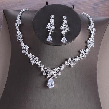 China 2021 Easy Woman's High End Luxury Zircon Necklace And Earring Set Bridal Wedding Jewelry Set for sale