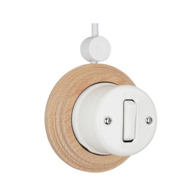 China Easy Installation Factory Price Vintage Style Porcelain 1 Gang 2 Way Button Wall Switch In Wood Frame for sale