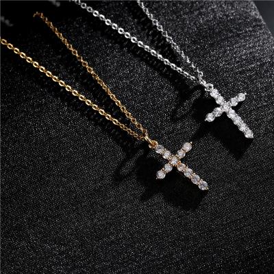 China Simple Eco-Friendly 18K Gold Plated CZ Cubic Zircon Crystal Rhinestone Cross Pendant Necklaces for sale