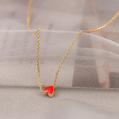 China Eco-friendly Simple Small Red Heart Pendant Necklace 18k Gold Plated Oil Drip Enamel Heart Necklace For Women for sale